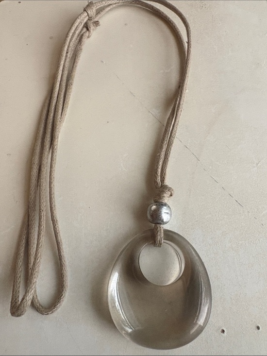 Jewelry - Handmade Cream Pendant Necklace with Glass Teardrop ca 13in